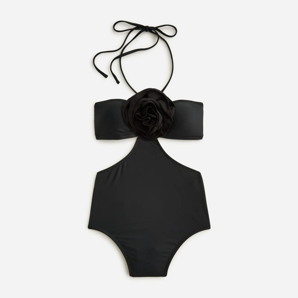 J Crew Cut Out Side Rosette One Piece Swimsuit Sz 14 Black NEW